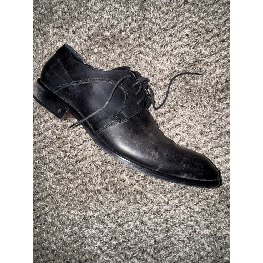 John Varvatos‎ Sz 12 Mens Black Leather Cap Oxford Dress Shoes Made in Italy